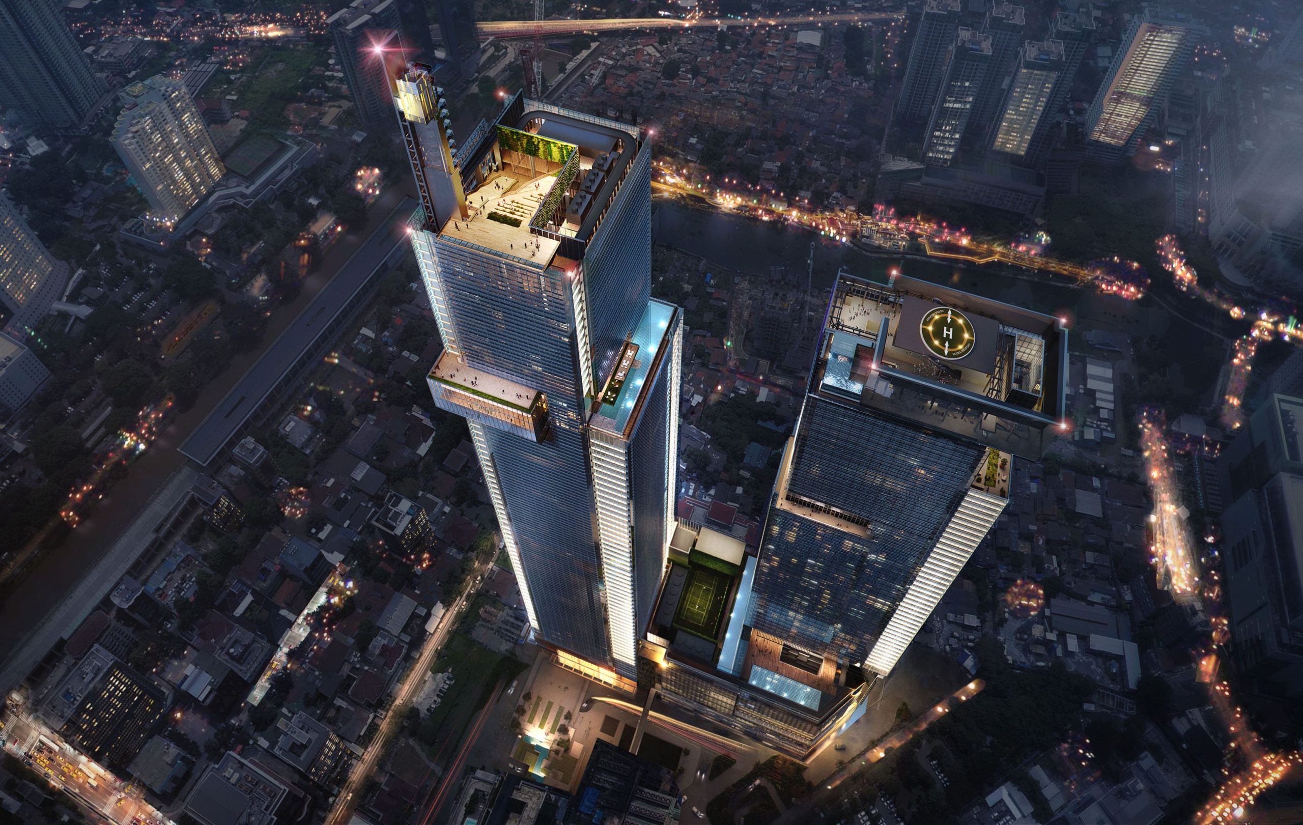 Image of two towers, bird view